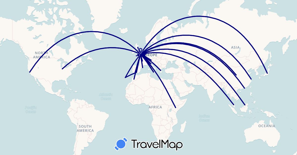 TravelMap itinerary: driving in Austria, Belgium, Brunei, China, Spain, France, United Kingdom, Greece, Italy, Japan, Kenya, Morocco, Malaysia, Netherlands, Portugal, United States (Africa, Asia, Europe, North America)